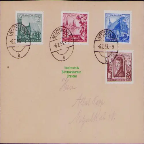 B19757 Brief DDR 358 - 361 700 Jahre Frankfurt Oder privater FDC 1953