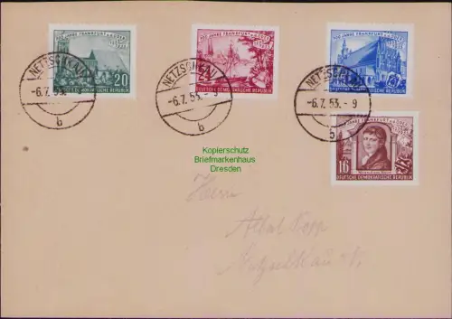 B19757 Brief DDR 358 - 361 700 Jahre Frankfurt Oder privater FDC 1953