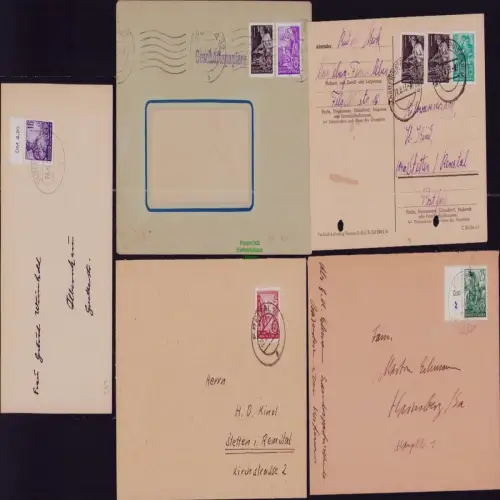 B19759 5x Brief DDR ex Freimarken Fünfjahrplan Offsetdruck 362 366 367 368 1954