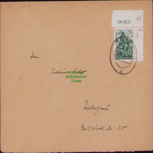 B19761 Brief DDR 372 EF 1 Pfg. überfrankierter Fernbrief Bochenecke 1954