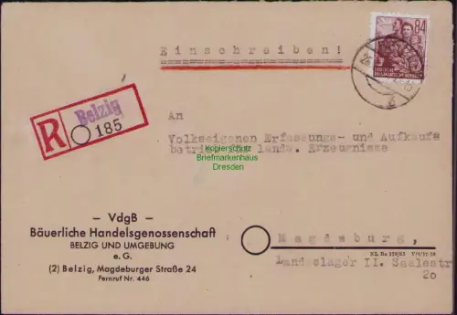 B19765 R-Brief DDR 379 DS FJP 84 Pfg. Belzig nach Magdeburg 1954