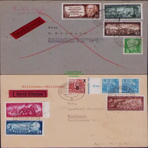 B19774 2x Brief DDR 398 - 403 je Eilboten MiF 1953 1955