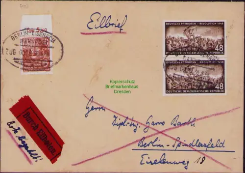 B19775 Brief DDR 2x 403 408 Eilbrief Bahnpost Berlin - Eisenach 1954