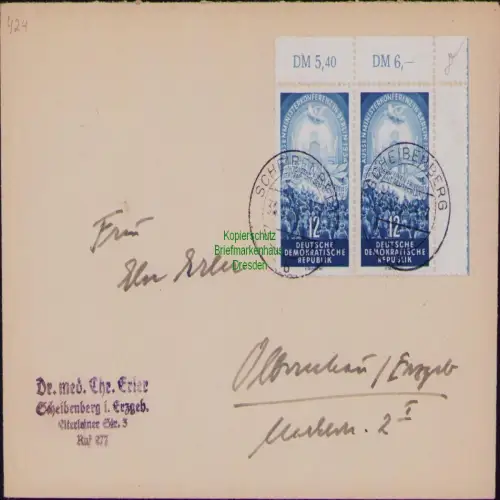 B19781 Fernbrief DDR 424 Viermächtekonferenz Berlin portogerecht Scheibenberg