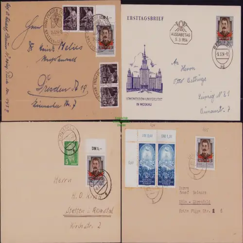 B19784 4x Brief DDR 425 Stalin 1954 davon 1x amtlicher FDC