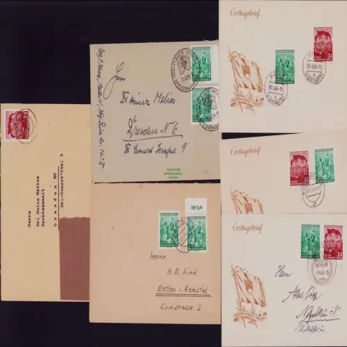 B19787 6x Brief DDR 428 429 Deutschlandtreffen der Jugend Berlin EF MeF davon