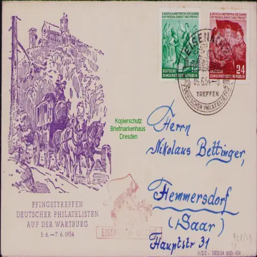 B19789 Brief DDR Deutschlandtreffen der Jugend, Berlin 1954 Wertstempel der Priv