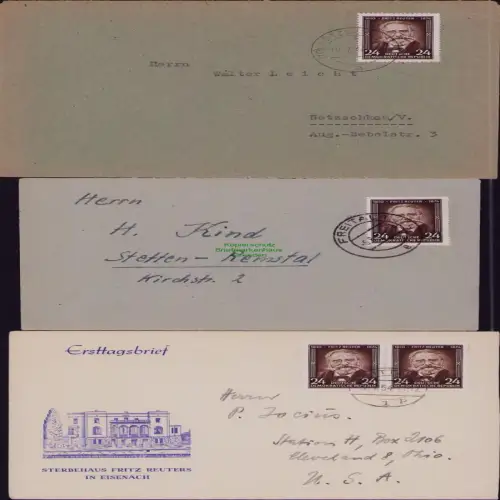 B19790 3x Brief DDR 430 80. Todestag von Fritz Reuter FDC nach USA Privater FDC