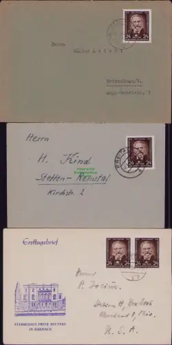B19790 3x Brief DDR 430 80. Todestag von Fritz Reuter FDC nach USA Privater FDC