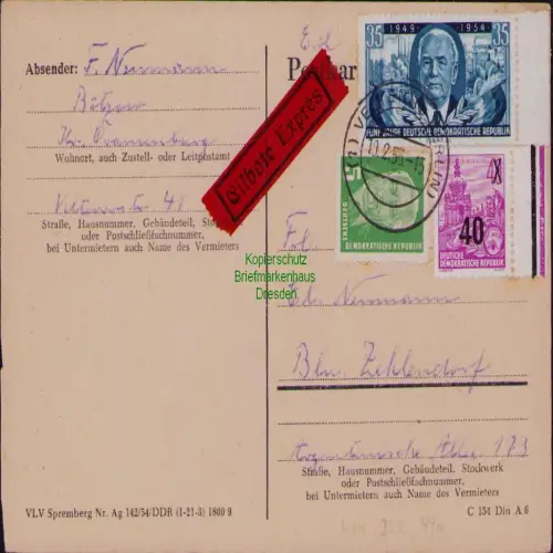 B19806 Postkarte DDR Eilboten 440 322  444 Velten b. Berlin nach Berlin Zehlendo