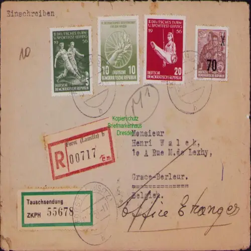 B19811 Brief DDR 442 MiF 521 530 533 Tauschsendung ZKPH nach Montegnee Belgien