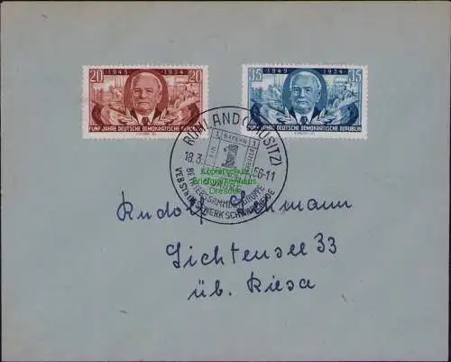 B19812 Brief DDR 443 444 SST Ruhland Lausitz 1956 SST 5 Jahre Betriebssammlergru