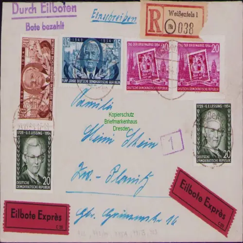 B19814 Brief DDR 445 A + B Tag der Briefmarke Marke aus Block Eilboten Weißenfel