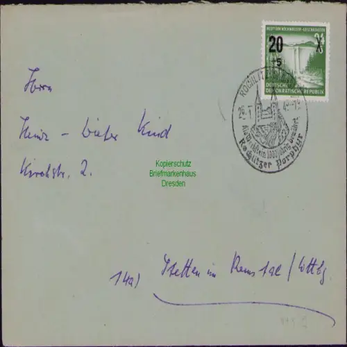 B19817 Brief DDR 449 EF Rochlitz 1955 Datum Fehleinstellung