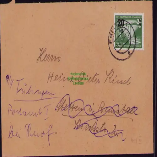 B19818 Brief DDR 449 EF Freital 1955 mit Nachsendung in der BRD