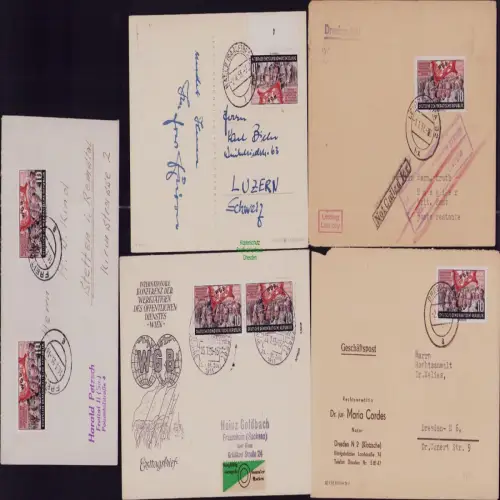 B19822 5x Brief Postkarte DDR 452 WGB Wien 1955 Letzttag Tanger Heimatfest Riesa