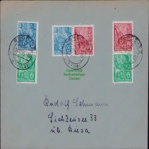 B19824 Brief DDR W 6 S 7 S 8 aus MH FJP Gröditz 1956
