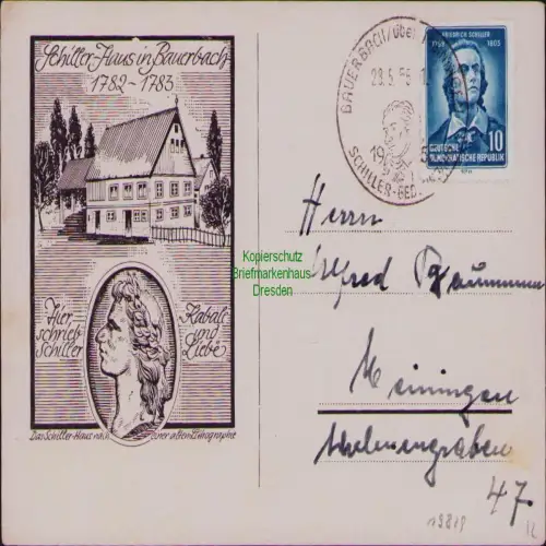 B19829 Sonderkarte DDR 465 Schiller Haus in Bauerbach 1782 - 1783 Kabale und Lie