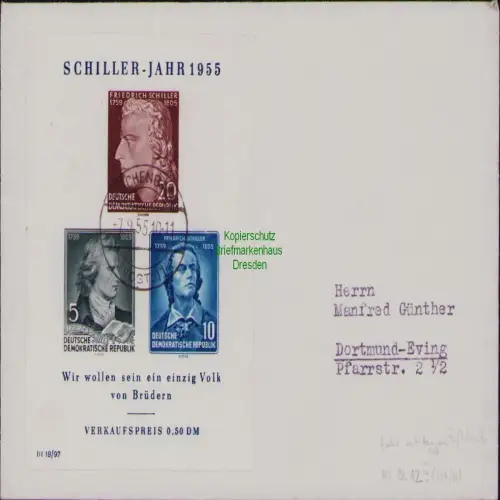 B19831 Brief DDR Block 12 Reichenbach Vogtl. Schiller Jahr 1955