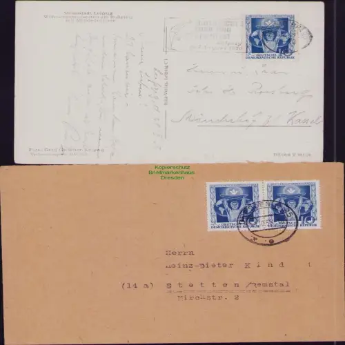 B19836 2x Brief Postkarte DDR 484 10 Jahre Volkssolidarität 1955 EF MeF 1955