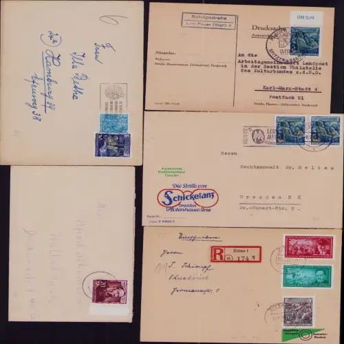 B19838 5x Brief Karte DDR ex 485 - 490 Engels 1955