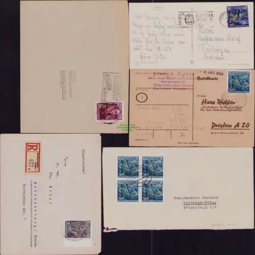 B19839 5x Brief Karte DDR ex 485 - 490 Engels 1955 Landpoststempel Schöpsdrehe