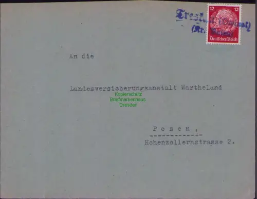 B22578 Brief DR Deutsches Reich Landpoststempel Treskau Owinska Kr. Posen Großpo