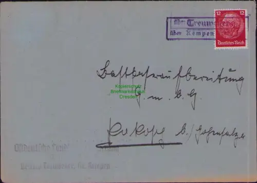 B22580 Brief DR Deutsches Reich Landpoststempel Treuweiler über Kempen Warthelan