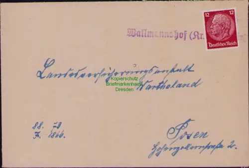 B22581 Brief DR Deutsches Reich Landpoststempel Wallmannshof Kr. Jarotschin um 1
