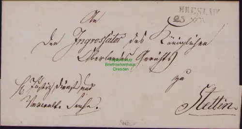 B22446 Brief Vorphila Faltbriefhülle Breslau ohne Inhalt um 1830 nach Stettin