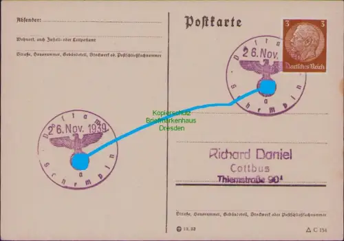 B22455 Brief DR Deutsches Reich Landpoststempel Schempin 1939 blanko