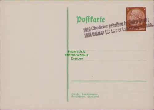 B22488 Brief DR Deutsches Reich Landpoststempel Chodziez Kolmar in Posen 1939 bl