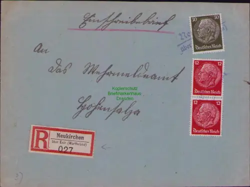 B22399 Brief DR Deutsches Reich Landpoststempel Einschreiben 1940 Neukirchen