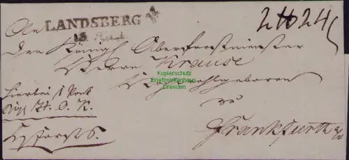 B22345 leere Faltbriefhülle Landsberg (Warthe) um 1820 nach Frankfurt Oder