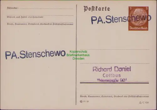 B22364 DR Deutsches Reich Postkarte Landpoststempel PA. Stenschewo