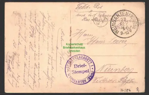36586 AK Weingarten Württemberg 1916 Feldpost Garnisonlazarett