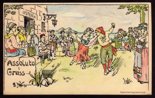 40855 AK Assoluto Gruss Osteria Tracht Folklore Student