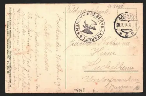45029 AK Aachen Burtscheid Landesbad Feldpost 1914