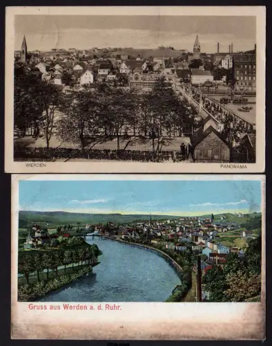 43458 2 AK Werden Essen 1927 Panorama Ruhrbrücke