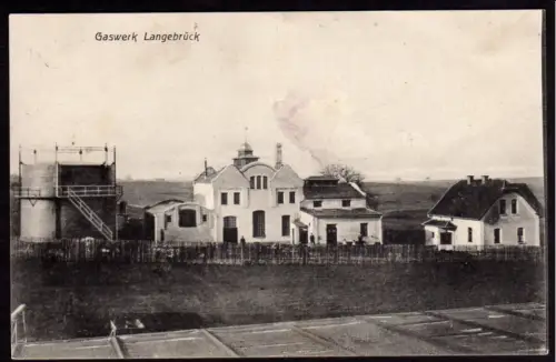 35527 AK Gaswerk Langebrück Gasometer Bahnpost 1910