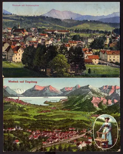 37580 2 AK Miesbach mit Brecherspitze Feldpost 1918