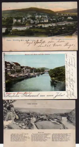43282 3 AK Hann. Münden Weserlied 1913 Blume Werra 1903 Fulda 1910