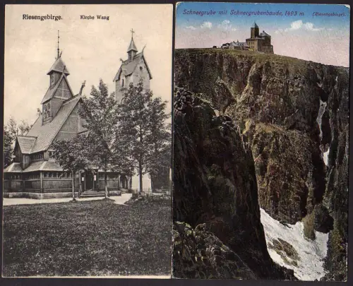 43401 4 AK Riesengebirge Kirche Wang 1924 1908 Schneegrube mit Baude 1919 Schnee
