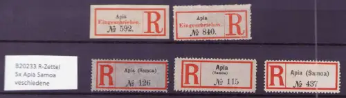 B20233 R-Zettel 5x Apia Samoa veschiedene