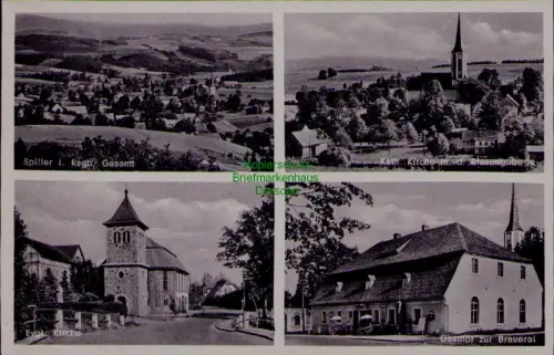 163654 AK Spiller i. Riesengebirge um 1920 Ev. Kirche Gasthof zur Brauerei Kath.
