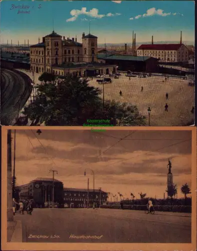 167518 2 AK Zwickau i Sa. Bahnhof um 1910 Hauptbahnhof 1946