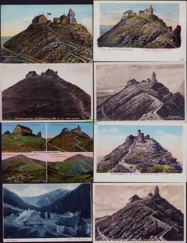 167461 8 AK Schneekoppe Riesengebirge Schneekoppenhäuser u. Wetterwarte 1920 - 1