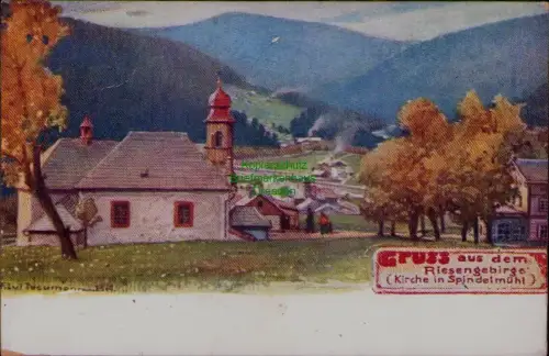 167535 AK Riesengebirge Kirche in Spindelmühl 1918