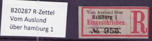 B20287 R-Zettel Vom Ausland über hamburg 1
