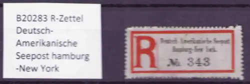 B20283 R-Zettel Deutsch-Amerikanische Seepost hamburg -New York